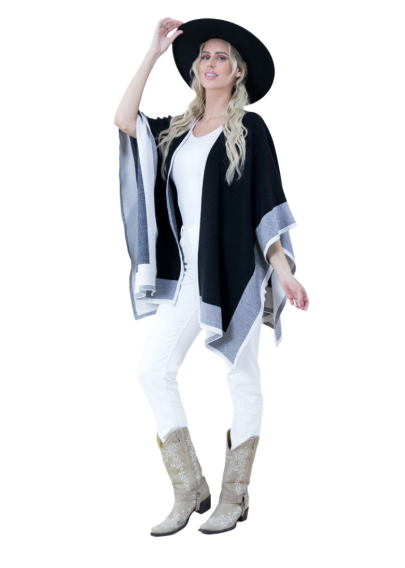 Two Tone Border Tight Knit Kimono