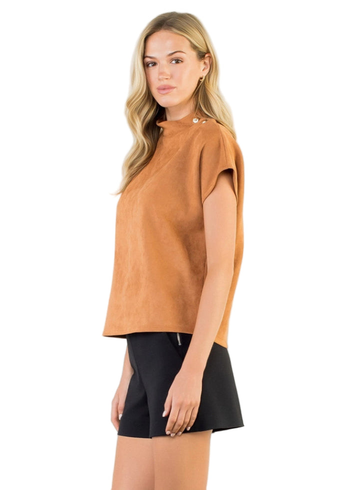 Button Detail SS Suede Top