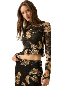 Floral Lace Mock-Neck Thumbhole Top