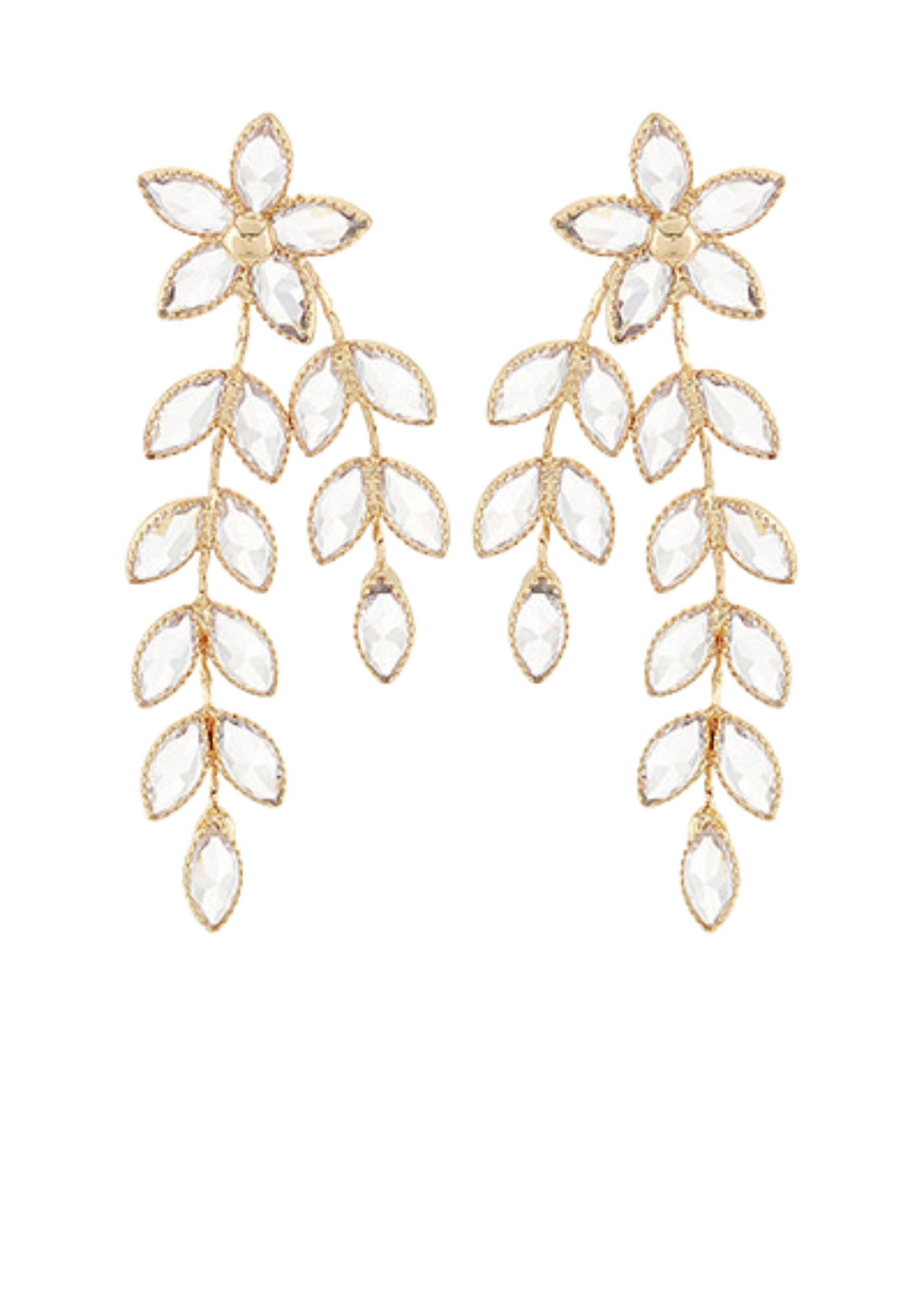 Crystal Flower & Leaves Drop Earrings