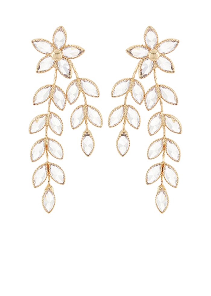 Crystal Flower & Leaves Drop Earrings