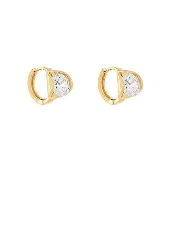 Accented Stone Huggie Earrings - Gold/Clear