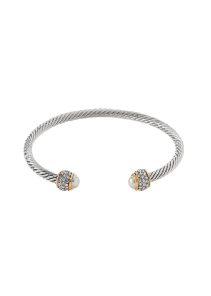 Cable Wire Cuff Bangle. - CreamPearl/TwoTone