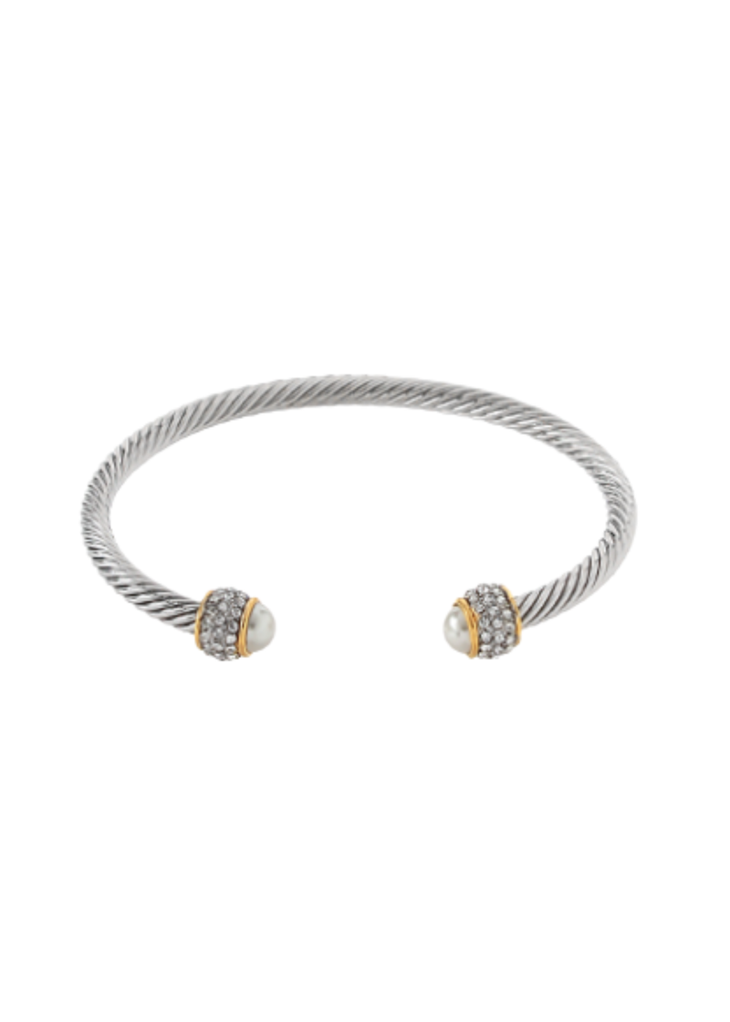 Cable Wire Cuff Bangle. - CreamPearl/TwoTone – Soca Clothing