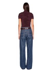 Mock Neck Overlay Gathered Top