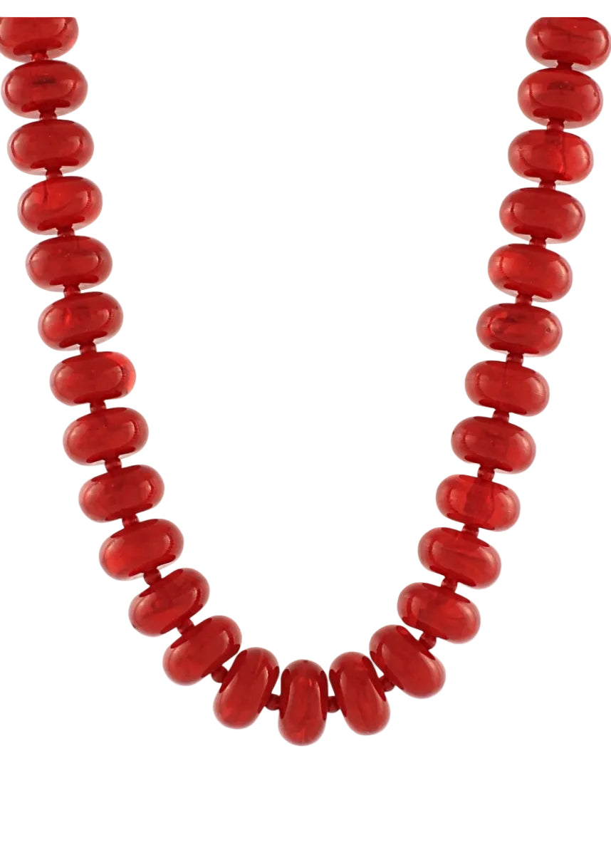Colored Flat Ball Necklace - Red