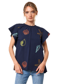 Rae Ocean Embroidered Top