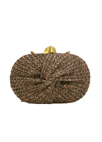 Front Twist Straw Clutch-Dark Brown