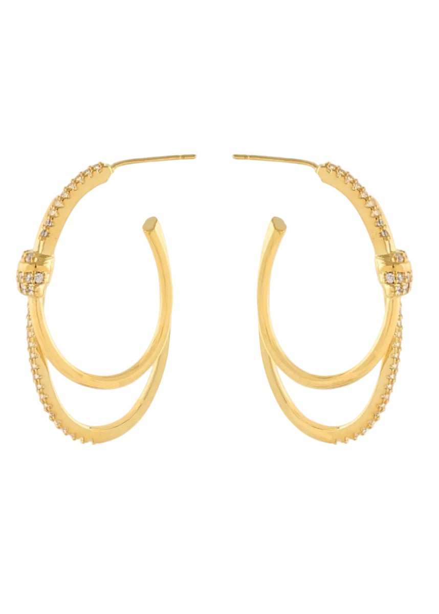Layered & Pave Crystal Knot U Hoops - Gold