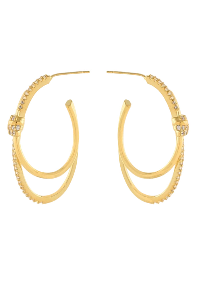 Layered & Pave Crystal Knot U Hoops - Gold