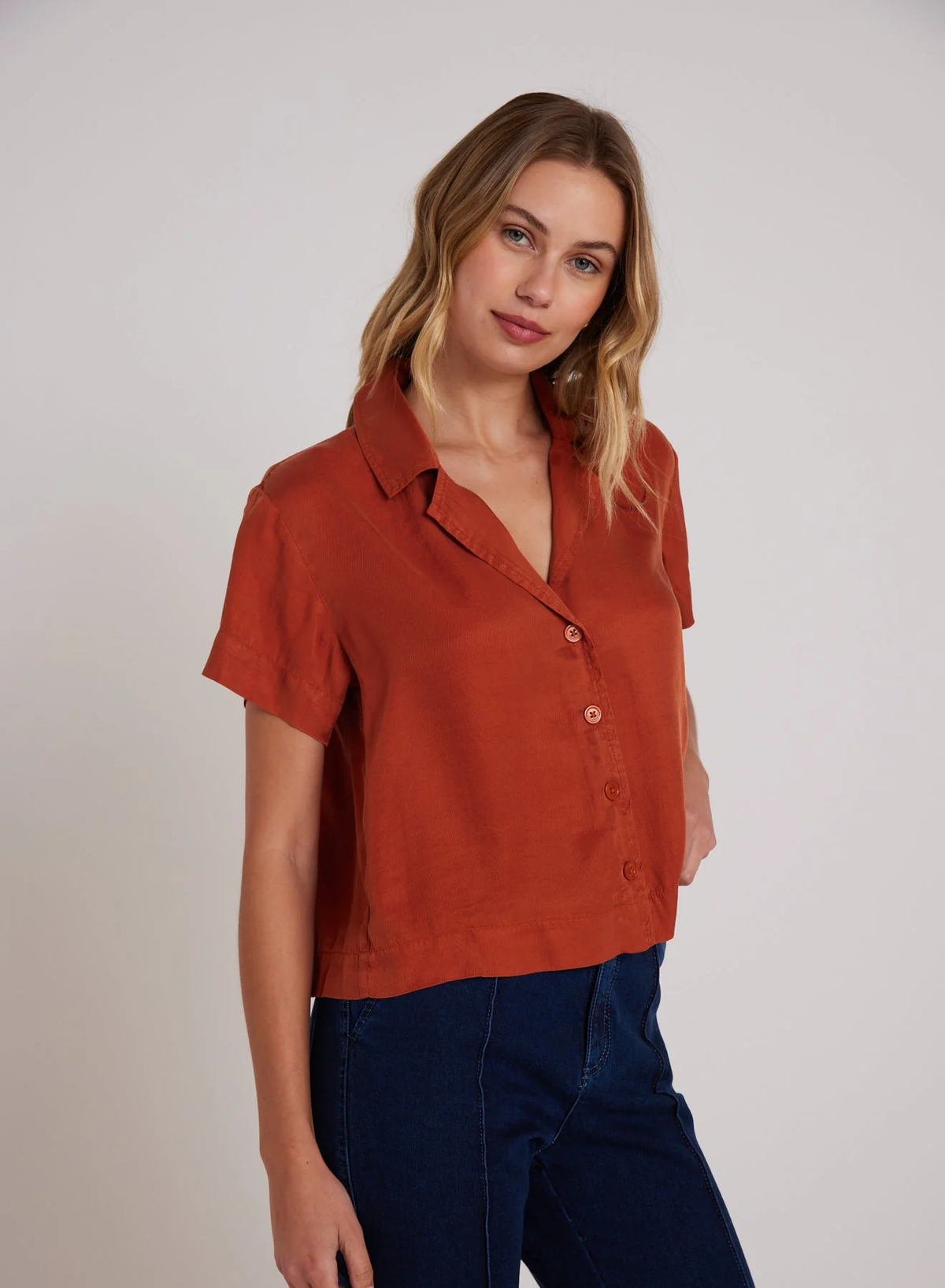 Short Sleeve Flowy Pocket Button