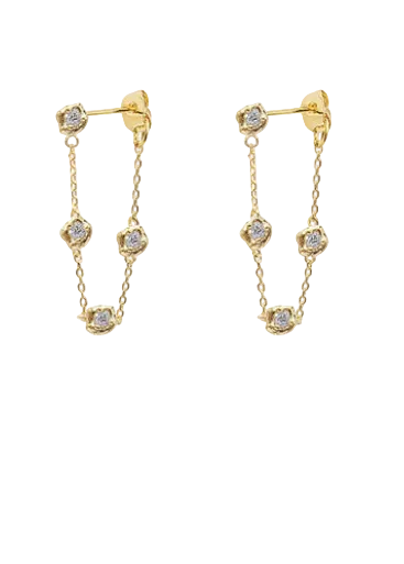 Bezel CZ Linear Chain Drop Earrings-Gold/Clear