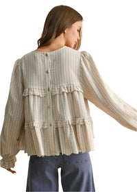 Striped Pattern Ruffle Detail Blouse