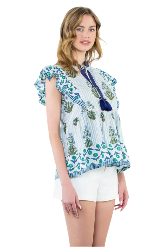 Flutter Sleeve Tassel Tie Top