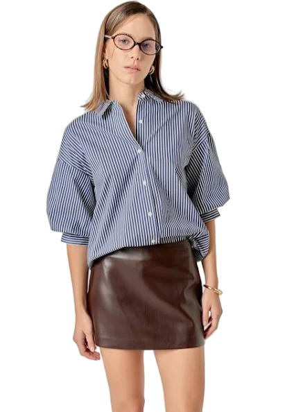 Striped Balloon Sleeve Shirt