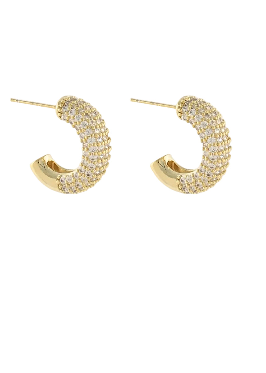 Puffy Pave Crystal Hoops - Clear/Gold