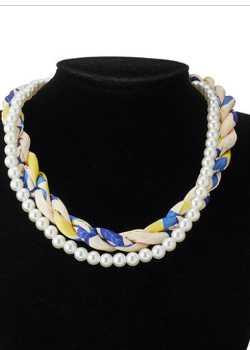 Braided Scarf & Pearl Magnetic Necklace-Peach/Multi