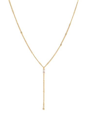 Baguette Cut Glass Y Shape Necklace-Gold/Clear