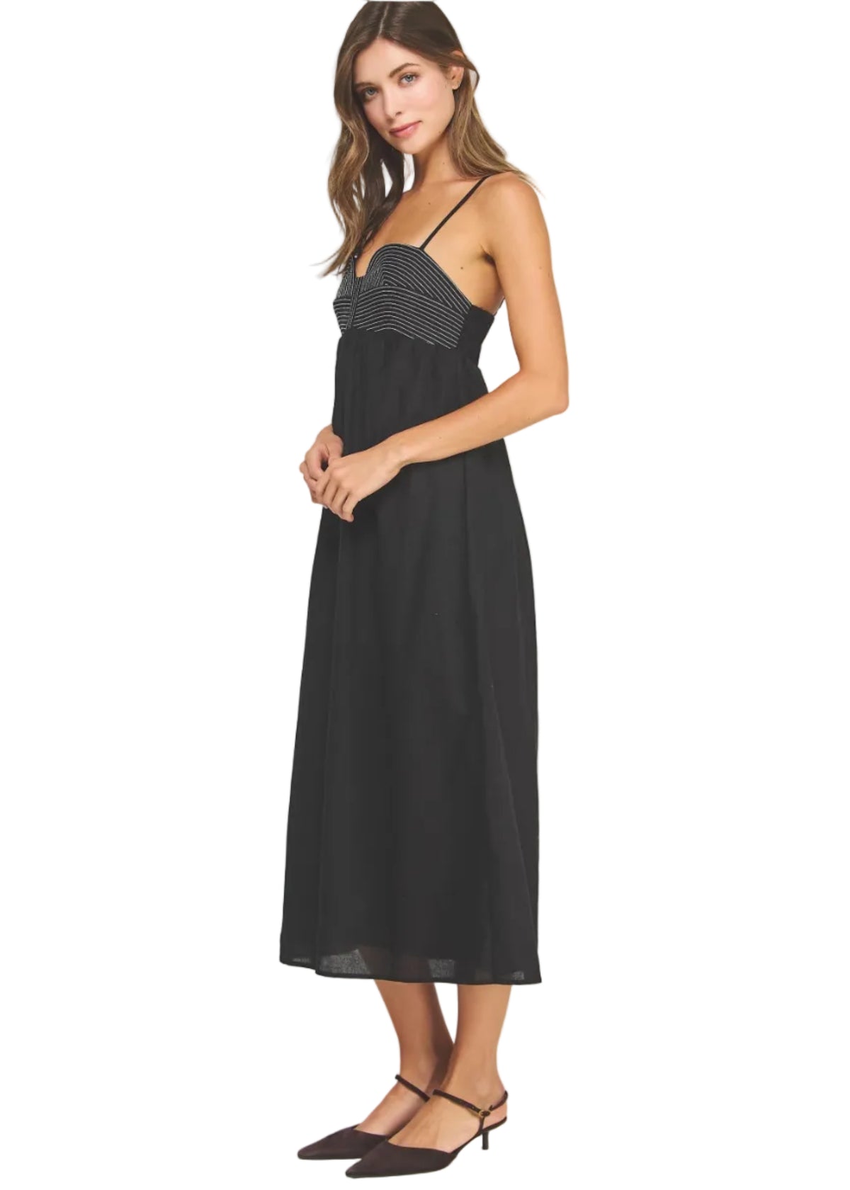 Top Stitch Bustier Linen Midi Dress