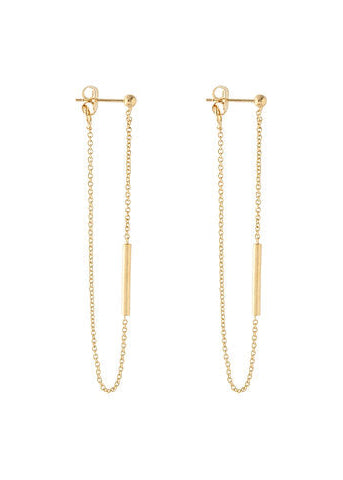 Bar Chain Front & Back Earrings - Gold