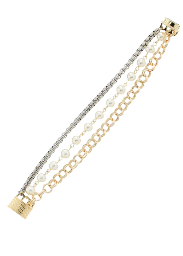 3 Row Pearl  & Chain Bracelet