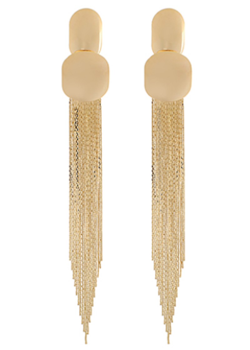 Oval & Round Fringe Chain Long Earrings