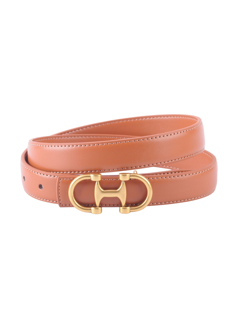 Stitched Clean Leather Belt with Horsebit Buckle