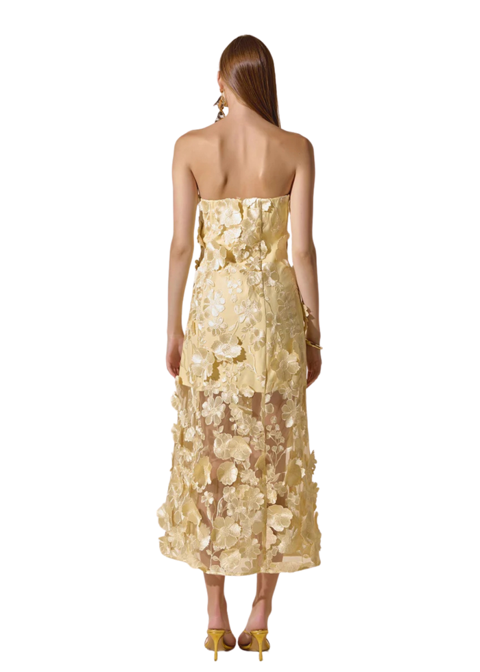 Strapless Floral Embroidered Maxi Dress