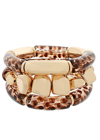 3 Row Pebble Shape & Cylinder Bracelet