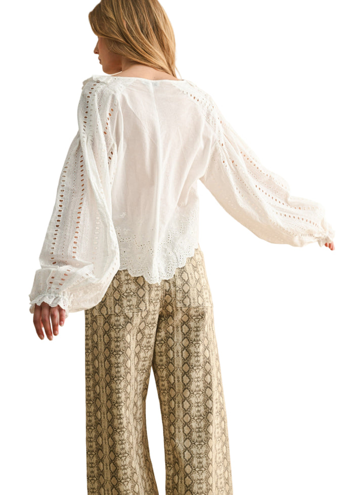 Embroidery Detail Long Sleeve Blouse