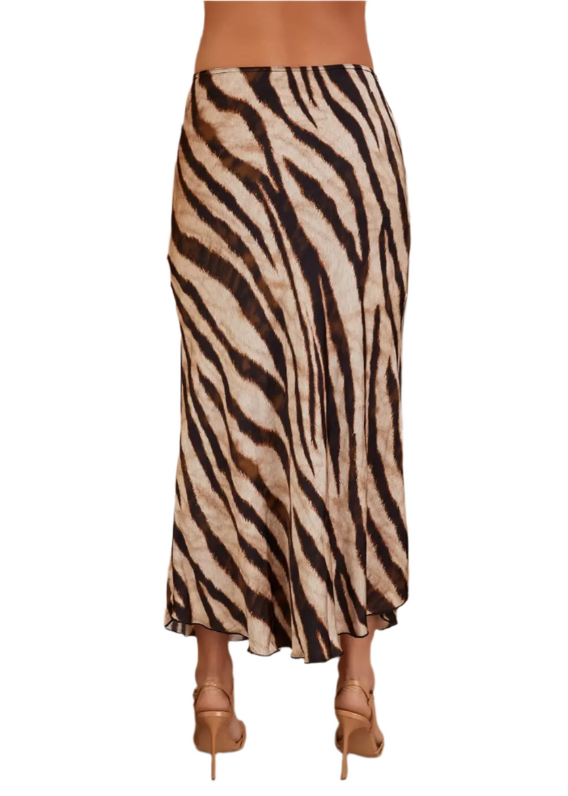 Tiger Print Silky Midi Skirt