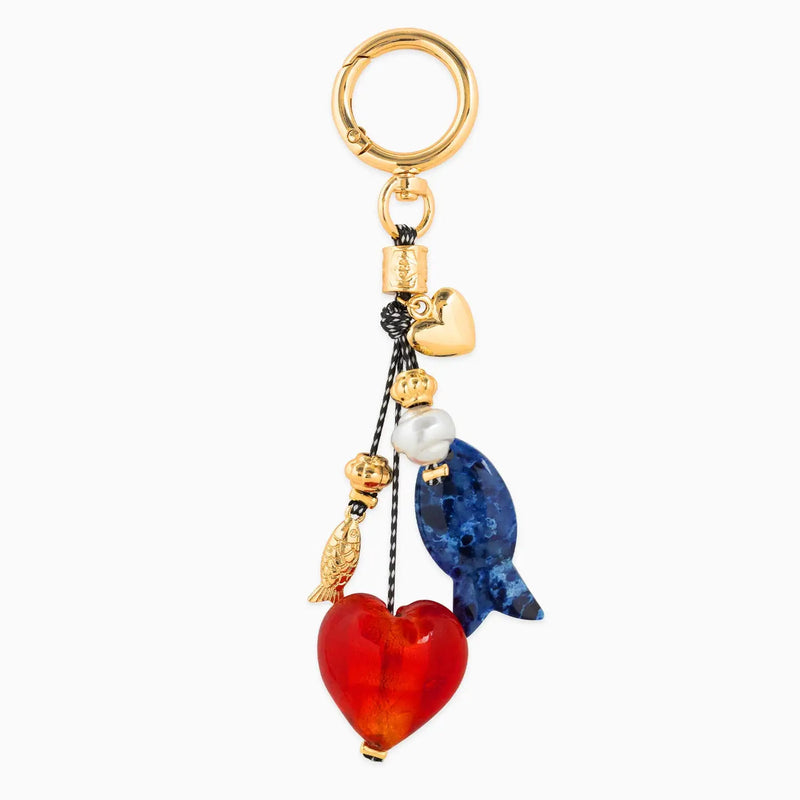 Love Heart Marbled Fish Dangle Bag Charm