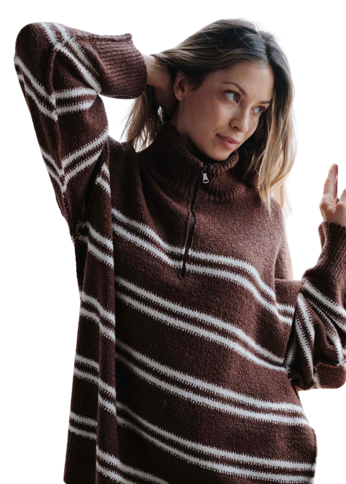 Striped Knit Quarter-Zip Sweater