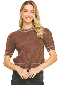 Cable Knit Short Sleeve Sweater