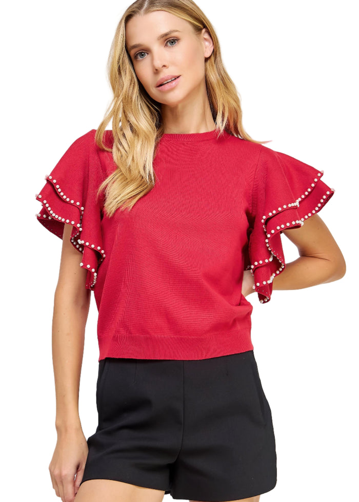 Double Layer Pearl Trim Knit Sweater