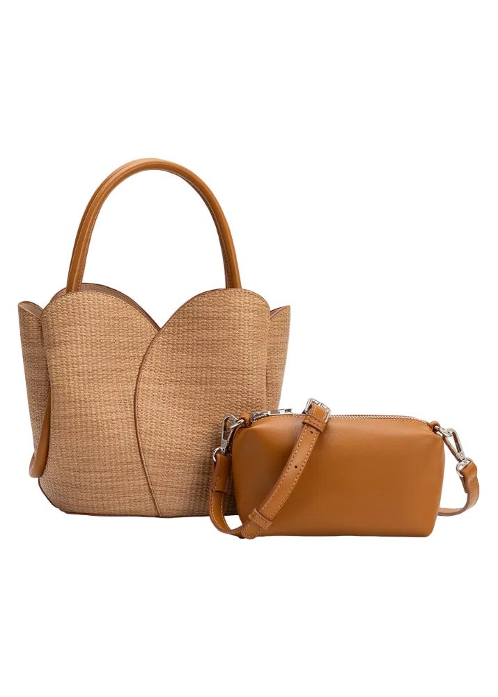 Tulip Raffia Top Handle Bag (with Pouch)
