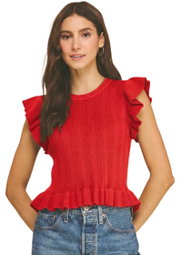 Ruffled Hem Ribbed Knit Top