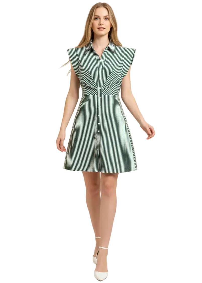 Stripe Cap Sleeve Button Down Mini Dress